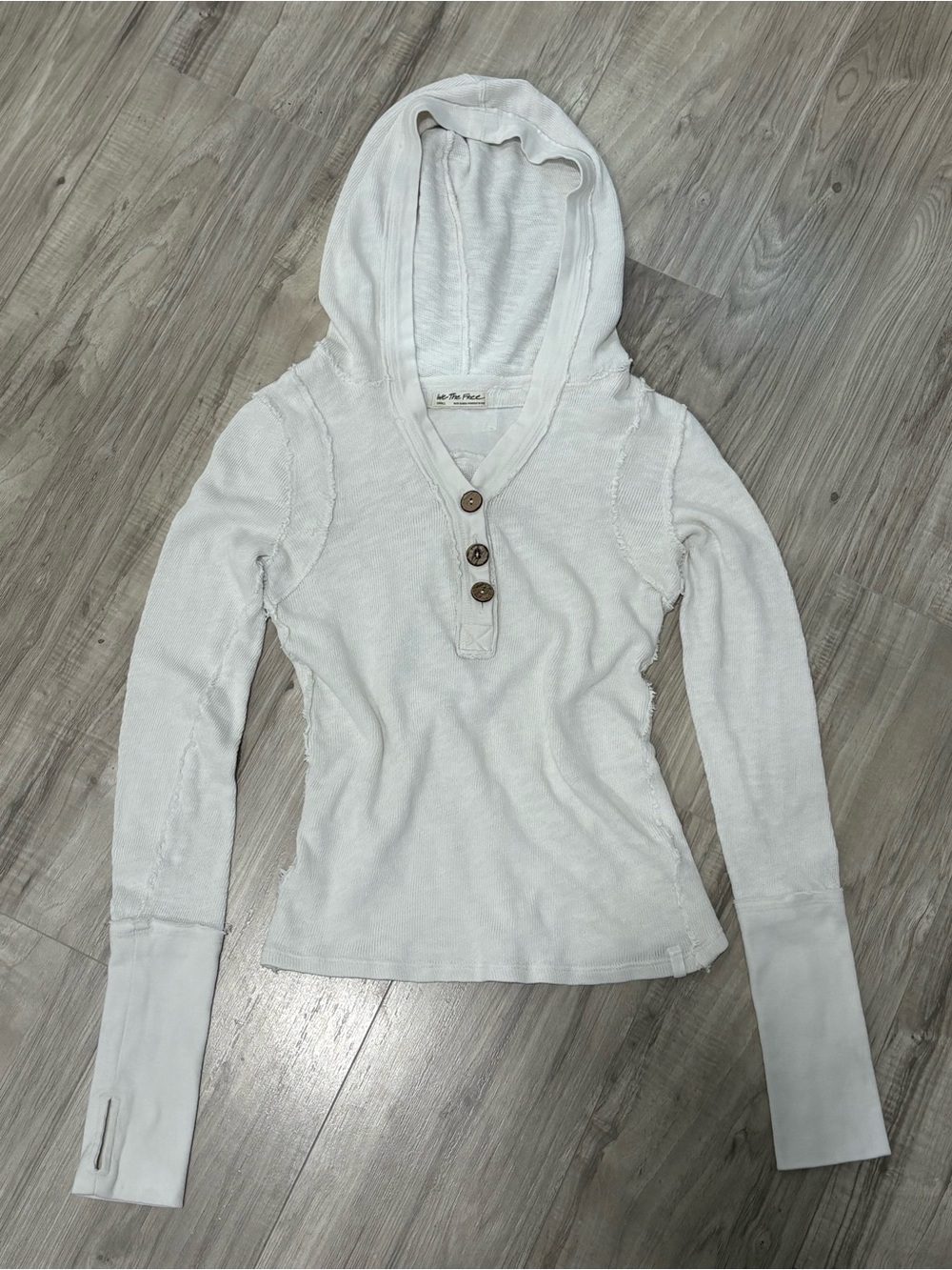 Free People Y2K Vintage Thermal Waffle Knit Henley Hoodie S